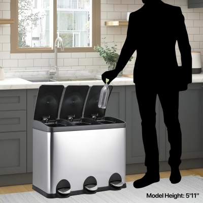 Cos gunoi triplu compartiment cu pedala, 3x15 l, inox